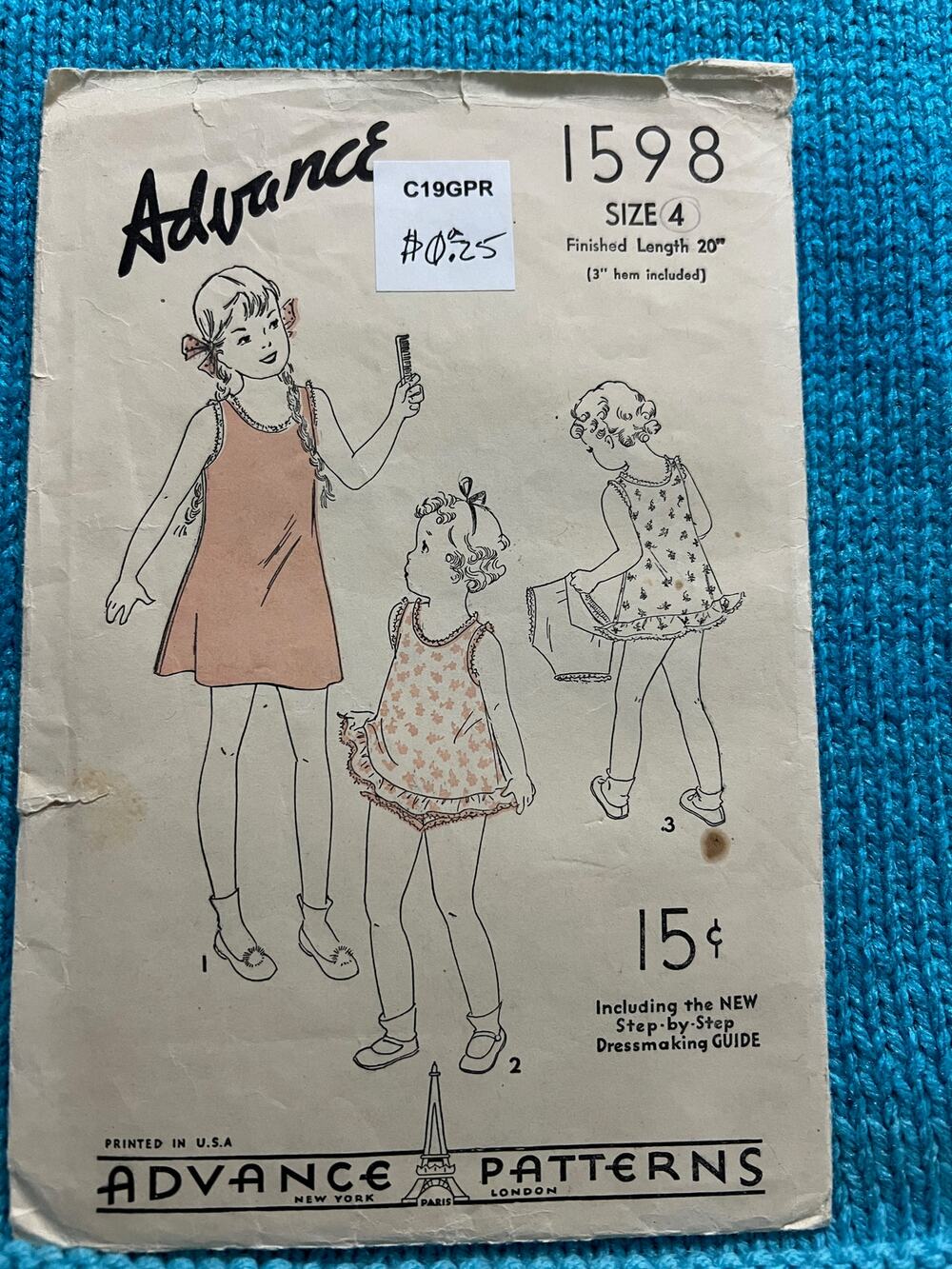 Advance Sewing pattern Girls slip dress panties 1940s size 4
